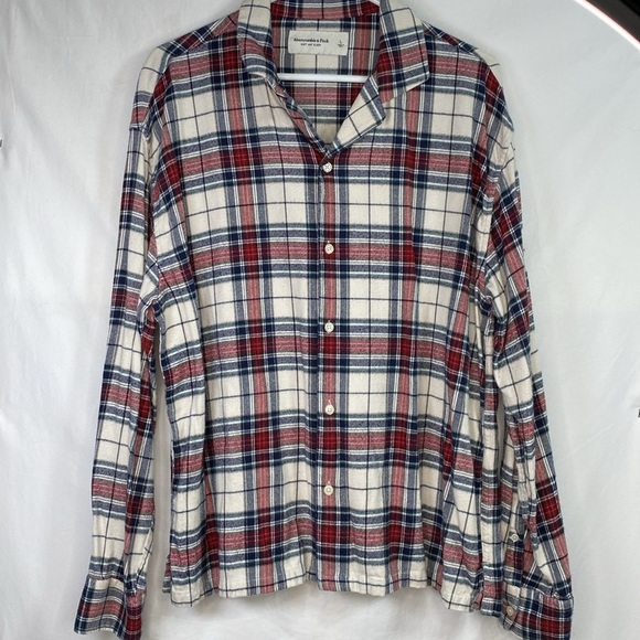 Abercrombie & Fitch Soft A&F Sleep Red & Blue Plaid Flannel Men’s Pajama Shirt. - Picture 1 of 7